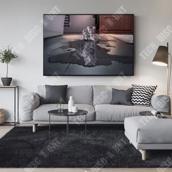 TD® Katt och tiger reflektion oljemålning tecknat tryck intryck vardagsrum barnrum dekorativ målning 50*75