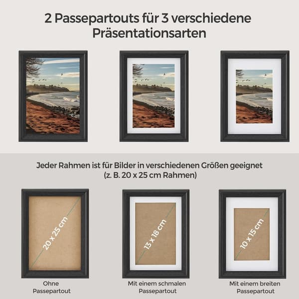 Ramen, SONGMICS Bildramar 10 Passepartouts, 7-delat set, 23x28 cm, 15,3x20,4 cm, 12,8x17,9 cm, Asksvart.