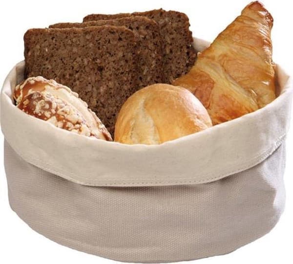 Brødkurv i lærred, ø17 x 8 cm, beige/sort, sæt med 2 stk.