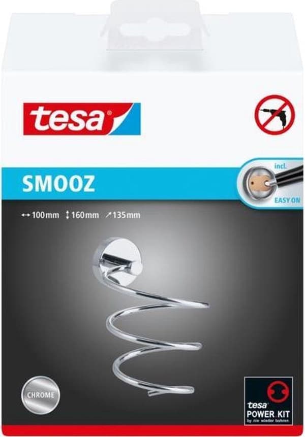 Tesa Smooz Hårtorkhållare 14x17x11cm utan borrning Självhäftande Förkromad Metallkrom