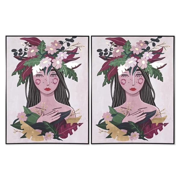 Tavla DKD Home Decor 103 x 4,5 x 143 cm Virágok Skandinavisk (2 antal)
