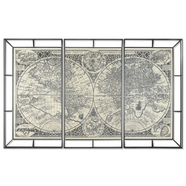 3-ramsset Home ESPRIT Vit Svart Världskarta 222 x 8 x 140 cm (3 Delar)