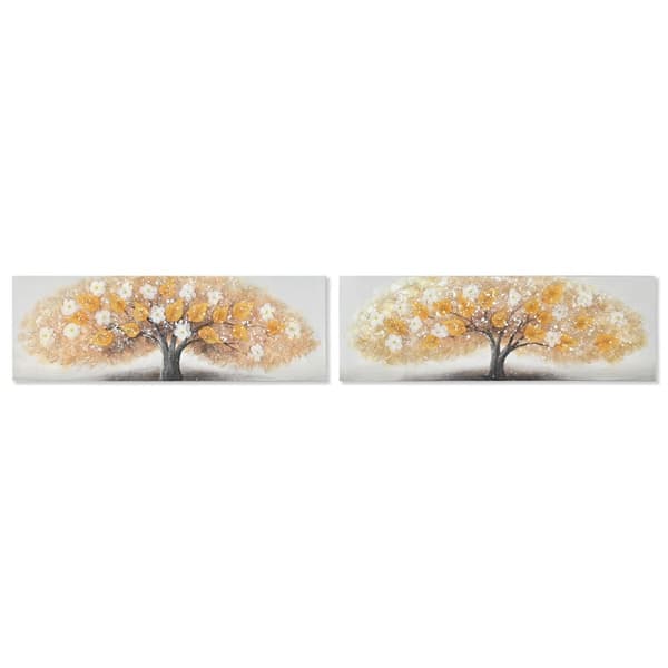 Tavla Home ESPRIT Gyllene Kanvas Trä MDF Träd Traditionell 90 x 3 x 30 cm (2 antal)