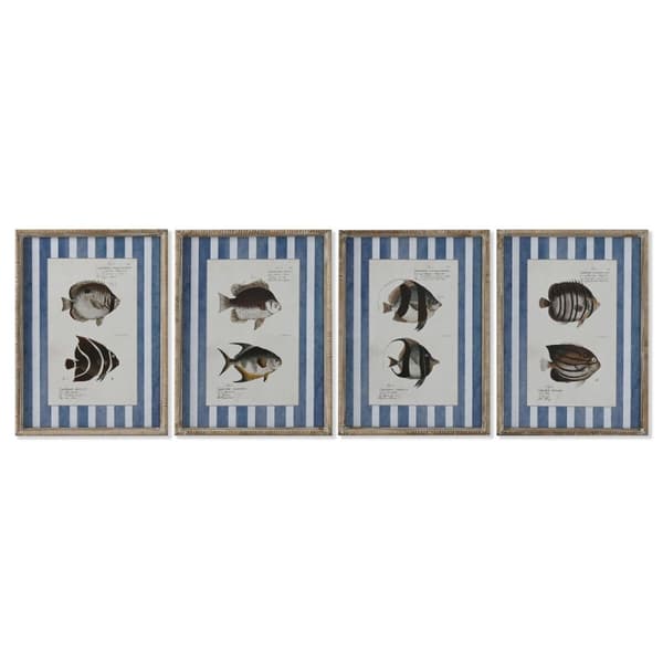 Tavla Home ESPRIT Blå Fisk 40 X 2,5 X 55 cm (4 antal)