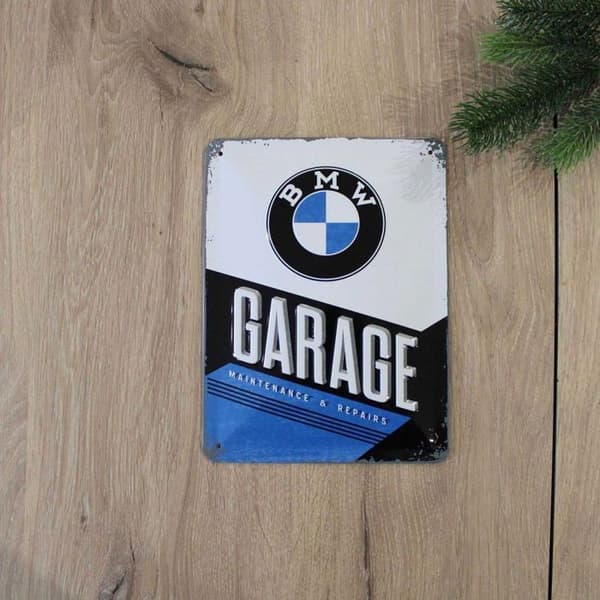 Metalplakett - BMW - Garage - 15 X 20 cm - Vintage - Att hänga upp
