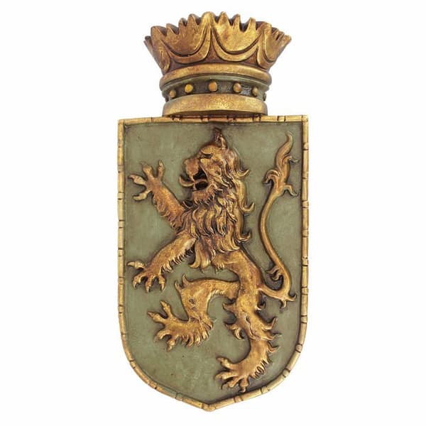 Design toscano - EU1040 - Medeltida väggskulptur av skenande lejonsköld Flerfärgad 6,5 x 18 x 37 cm