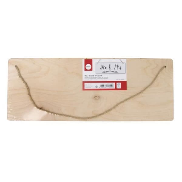Rektangel träpanel, FSC100%, natur, 40x15x0,6cm, med jutegarn