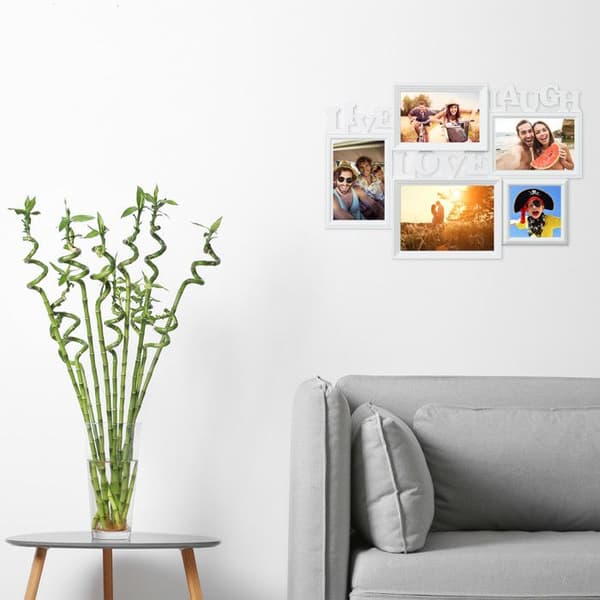 Relaxdays Pälskapsram pêle-mêle 5 fotogalleri väggfotoram Live Love Laugh 3D 31 x 45,5 cm, vit