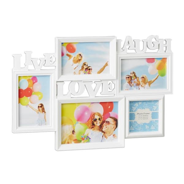 Relaxdays Pälskapsram pêle-mêle 5 fotogalleri väggfotoram Live Love Laugh 3D 31 x 45,5 cm, vit