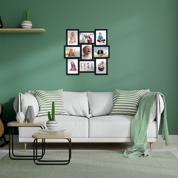 Relaxdays Fotoram, Pêle-mêle 9 fotogalleri vägg, Väggmonterad kollage Vertikal Horisontell Hxl: 54 x 54 cm, svart