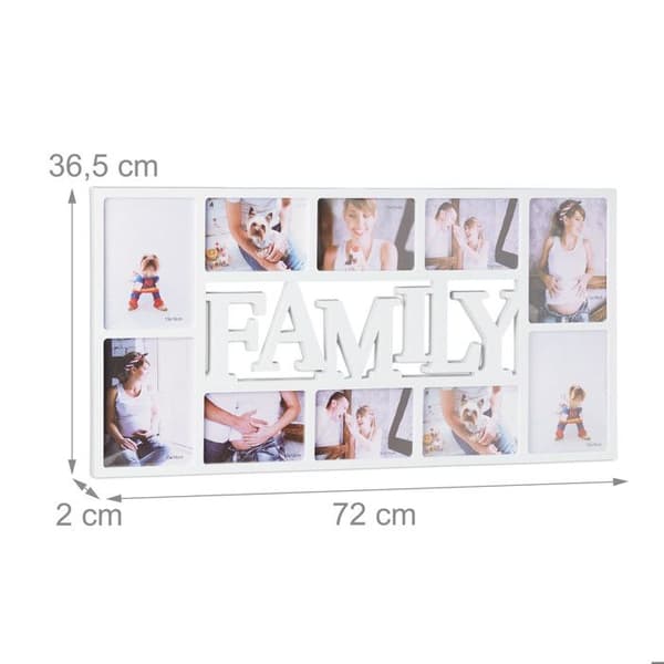 Relaxdays pêle-mêle fotohållare för 10 foton, vägggaleriarram, familjeram HxlxP: 36,5 x 72 x 2 cm, vit