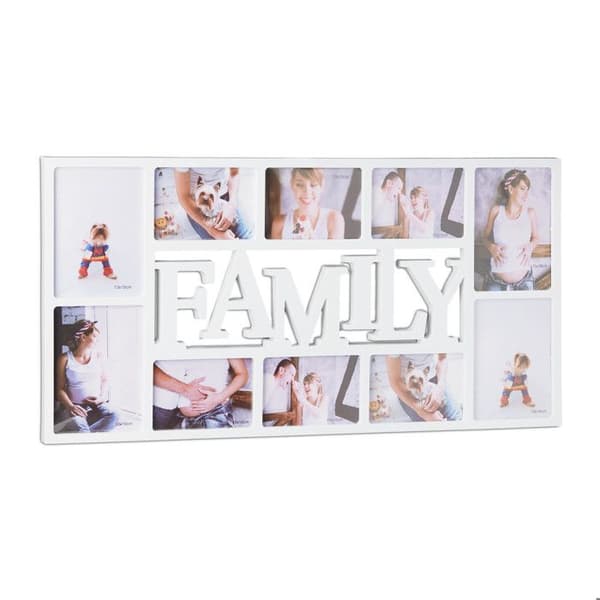 Relaxdays pêle-mêle fotohållare för 10 foton, vägggaleriarram, familjeram HxlxP: 36,5 x 72 x 2 cm, vit