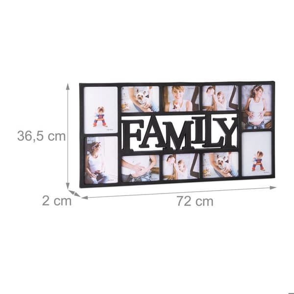 Relaxdays Fotoram pêle-mêle 10 foton Galleri vägg ram väggbeläggning Familj HxlxP: 36,5 x 72 x 2 cm, svart