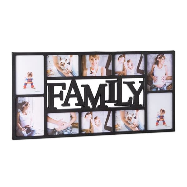 Relaxdays Fotoram pêle-mêle 10 foton Galleri vägg ram väggbeläggning Familj HxlxP: 36,5 x 72 x 2 cm, svart