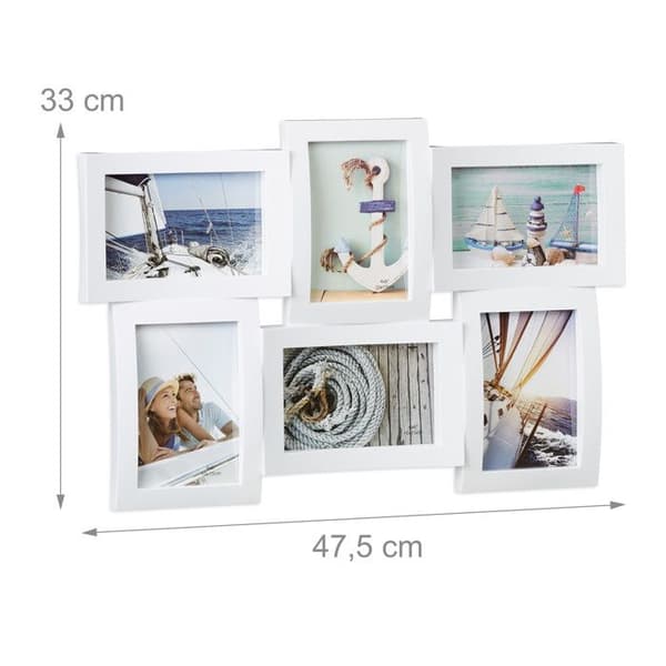 Relaxdays Fotoram pêle-mêle 6 foton Galleri väggram 3D att hänga 33 x 47,5 cm, vit