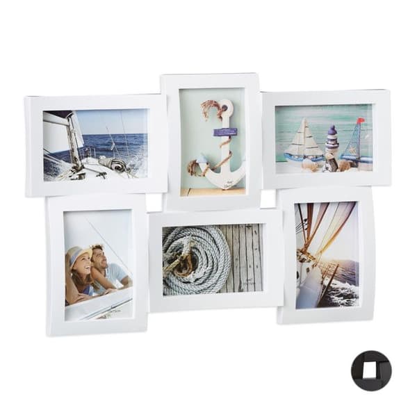 Relaxdays Fotoram pêle-mêle 6 foton Galleri väggram 3D att hänga 33 x 47,5 cm, vit