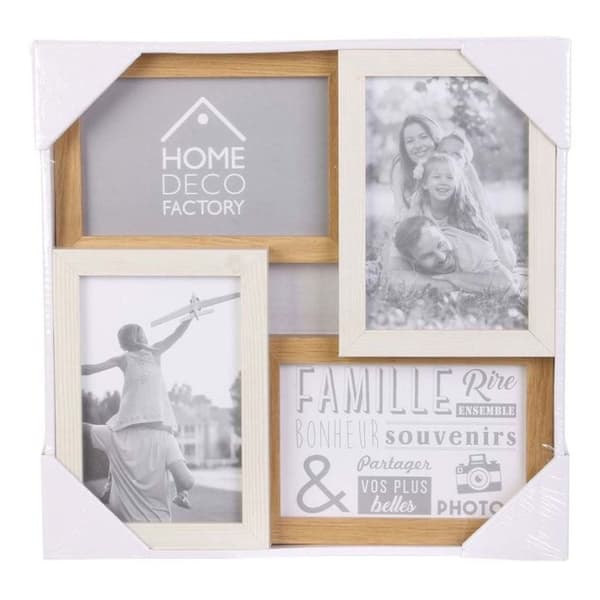 Fotoram - Familj - Trä och vitt collage - 4 bilder 10x15 cm