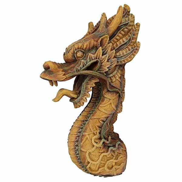 Design toscano väggdekorationsobjekt - NG33987 - Fire Dragon väggskulptur Brun 23 x 14 x 47 cm