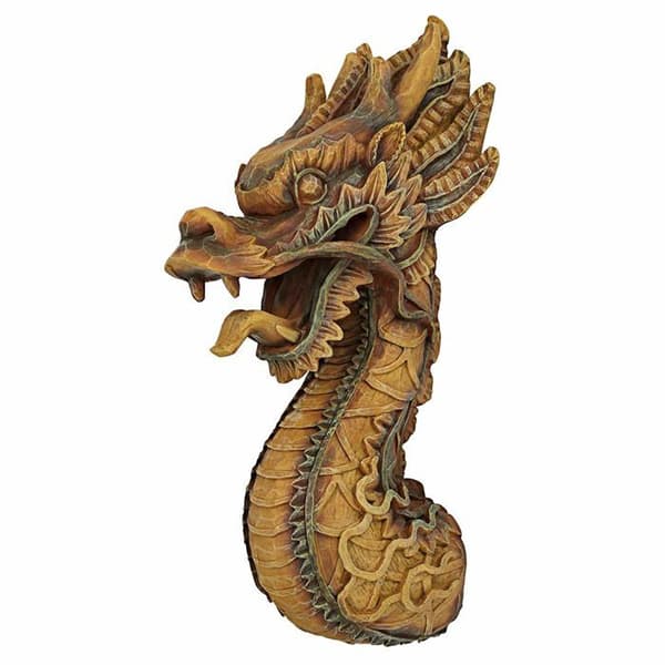 Design toscano väggdekorationsobjekt - NG33987 - Fire Dragon väggskulptur Brun 23 x 14 x 47 cm