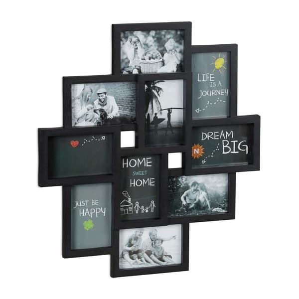 Relaxdays Jumble 10 Foton Galleri Vägg Vägg Ram Collage DIY Vertikal Horisontell HxB 55x50 cm, Svart, Plast,