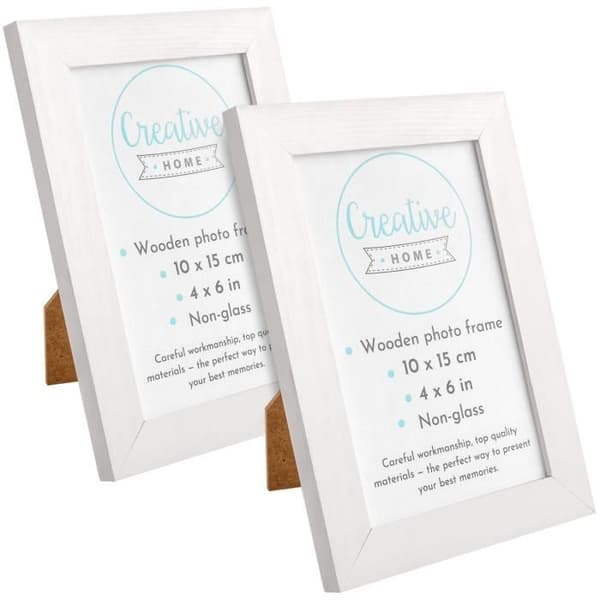Creative Home 2 x Fotoram 10x15 cm Vit vägg | Naturlig furu | Hem sovrum kontor dekoration