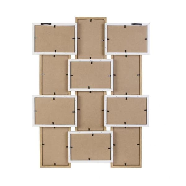 Pêle-mêle i trä för 12 foton - L 44 x P 3 x H 58 cm - Vit och beige