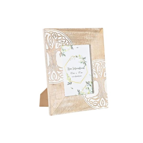 Fotoram DKD Home Decor Vit Brun Trä Glas Mangoträ Träd Indier 23 x 2 x 28 cm