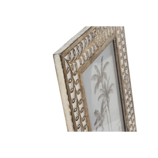 Fotoram Home ESPRIT Vit Naturell Glas Mangoträ Blomster Indier 31,5 x 2 x 36,5 cm