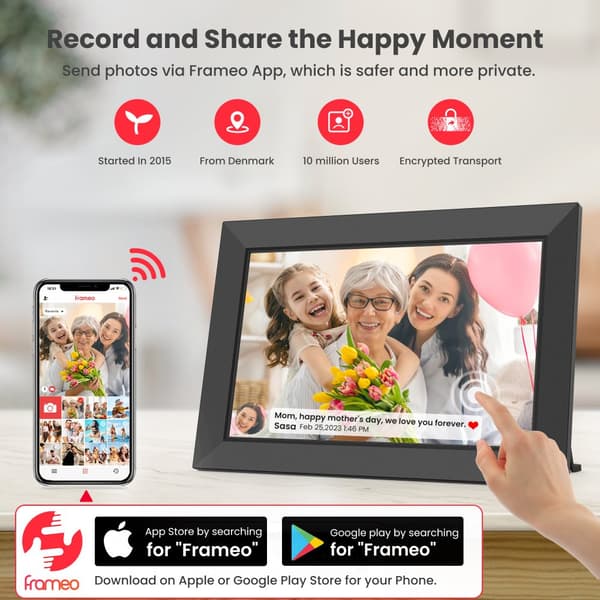 Digital fotoram, 10,1 tum pekskärm, WiFi-anslutning, HD-display,EU-plugg