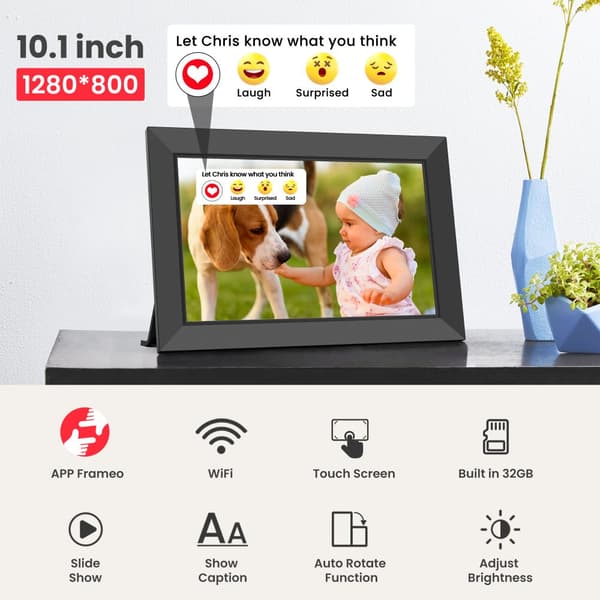 Digital fotoram, 10,1 tum pekskärm, WiFi-anslutning, HD-display,EU-plugg