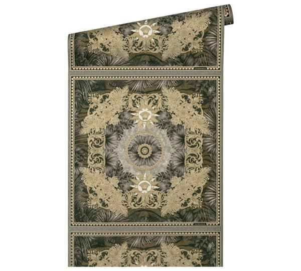 VERSACE TAPET Dschungelpapper Palmiers 387035 Brun Guld Silver Designer Logotyp Medusa 10,05x0,70m Tillverkad i Tyskland