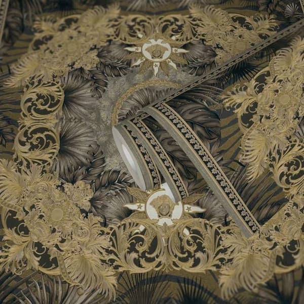 VERSACE TAPET Dschungelpapper Palmiers 387035 Brun Guld Silver Designer Logotyp Medusa 10,05x0,70m Tillverkad i Tyskland