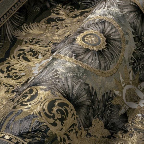 VERSACE TAPET Dschungelpapper Palmiers 387035 Brun Guld Silver Designer Logotyp Medusa 10,05x0,70m Tillverkad i Tyskland