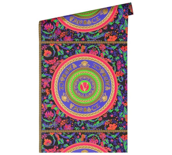 VERSACE Fleurs Floral 387051 Färgglad Rosa Grön Guld Svart Vridningar Cirklar 10,05x0,70m