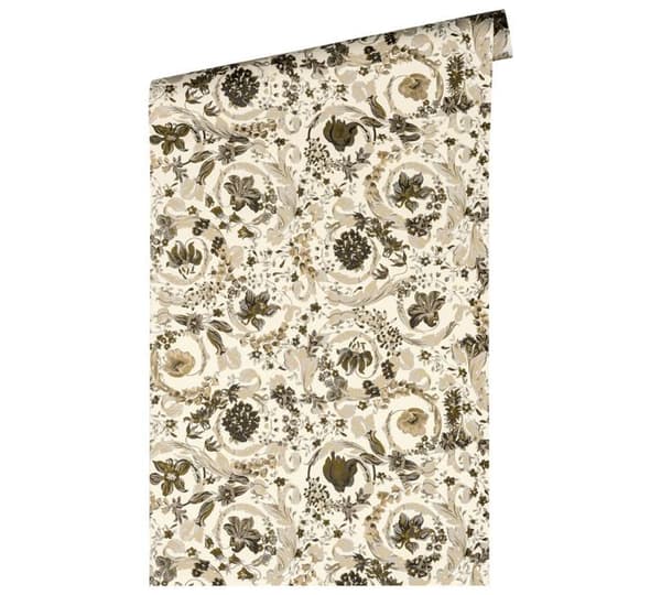 VERSACE TAPET Fleurs Papper tapet Floral 387066 Beige pärl Vit Brun Designer Klättringar Barock 10,05x0,70m Tillverkad i Tyskland...