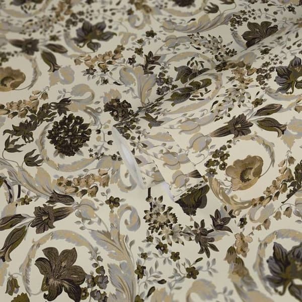 VERSACE TAPET Fleurs Papper tapet Floral 387066 Beige pärl Vit Brun Designer Klättringar Barock 10,05x0,70m Tillverkad i Tyskland...
