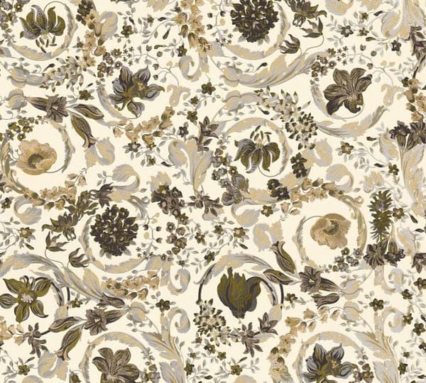 VERSACE TAPET Fleurs Papper tapet Floral 387066 Beige pärl Vit Brun Designer Klättringar Barock 10,05x0,70m Tillverkad i Tyskland...
