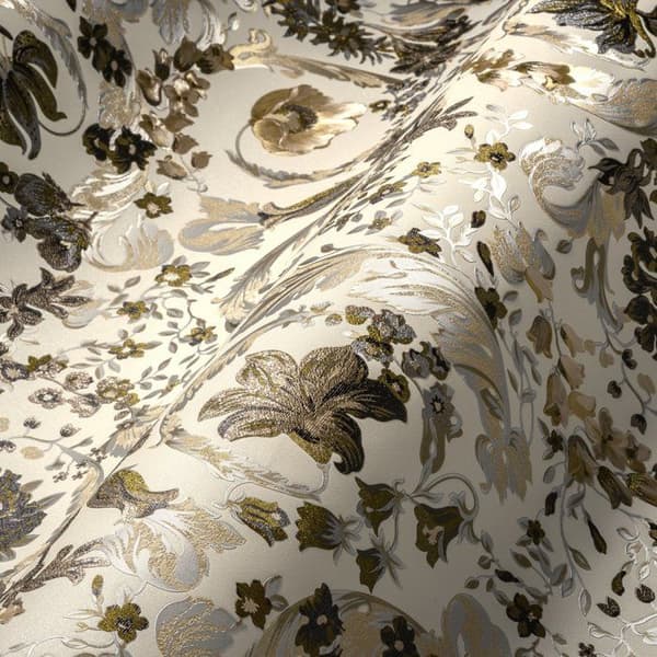 VERSACE TAPET Fleurs Papper tapet Floral 387066 Beige pärl Vit Brun Designer Klättringar Barock 10,05x0,70m Tillverkad i Tyskland...