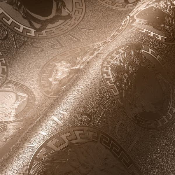 VERSACE TAPET Rosé metallisk Lyxtapet Designer Tapet non-woven Medusa-logotyp Rosé 384612 10,05x0,70m Tillverkad i Tyskland...