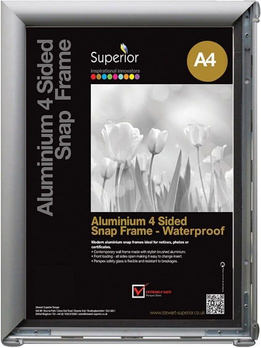 Seco fotoram - WPASNF4-SV - Stewart Superior Vattentät aluminium fotoram 4 sidor 25 mm Silver A4 format