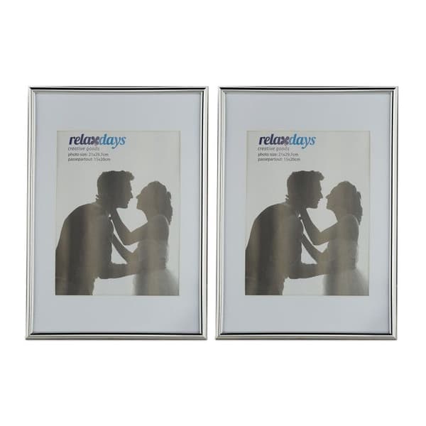 Relaxdays fotorahmen, set med 2, 20x30 cm, passepartout 15x20 cm, bildram till att ställa eller hänga upp, silverfärgad
