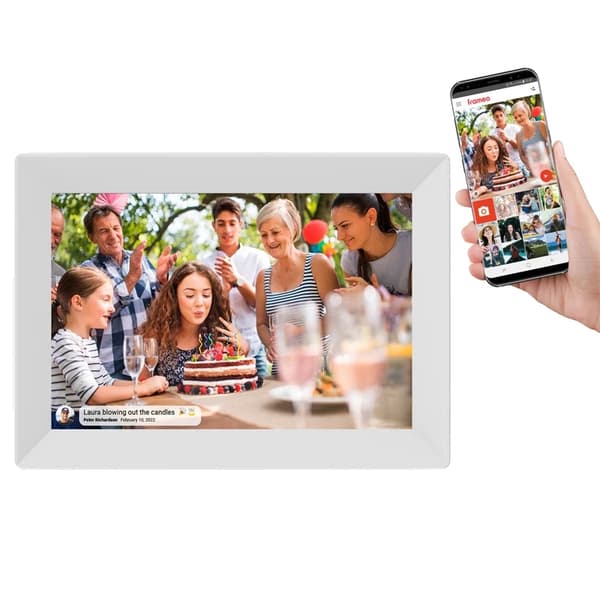 Smart WiFi Digital Fotoram, 10,1 tum skärm, 1280 x 800 upplösning, 16 GB minne,VIT