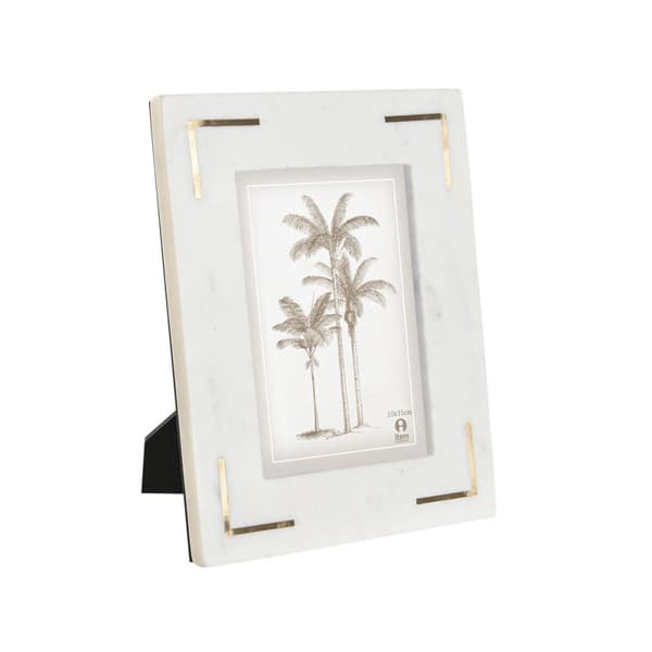 Fotoram Home ESPRIT Vit Gyllene Mässing Marmor Naturell Shabby Chic 20 x 2 x 25 cm