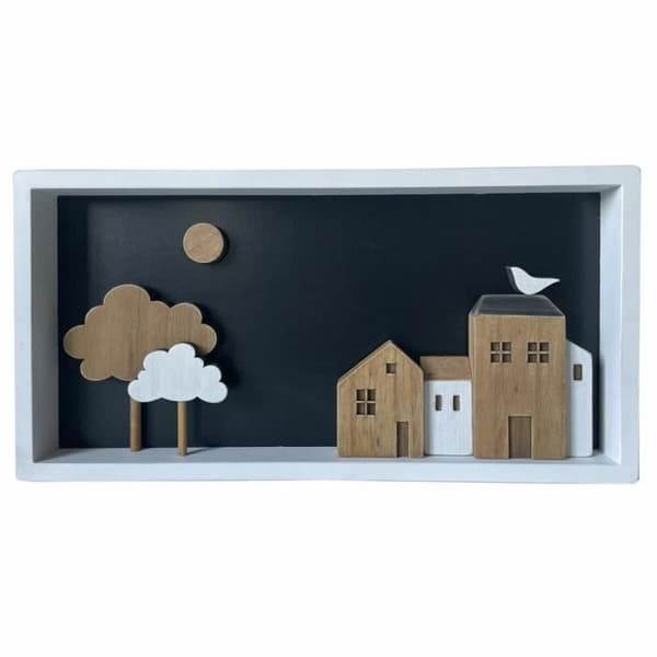väggdekoration 40 x 3,5 x 20 cm brunvita stadshus