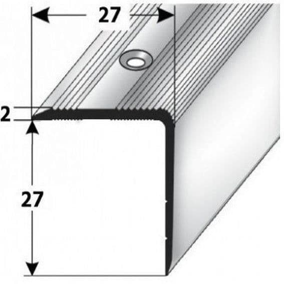 Trappnos | vinkeljärn 27 mm x 27 mm | anodiserad aluminium | Färg:silver | Längd: 1000mm