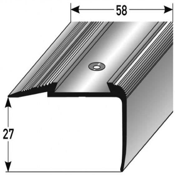 Trappnos | Vinkel 27 x 58 mm | aluminium | nötningsbeständig specialfinish | Färg: metallic silver | Längd: 2500mm