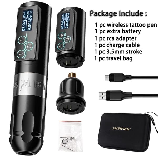 Trådlös tatueringsmaskinpenna, Kraftfull borstlös motor, Touchskärm Batterikapacitet, Silver Kit