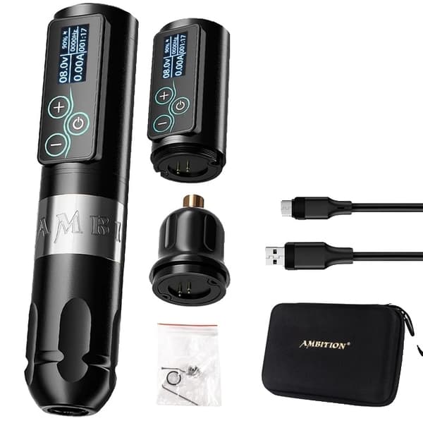 Trådlös tatueringsmaskinpenna, Kraftfull borstlös motor, Touchskärm Batterikapacitet, Silver Kit