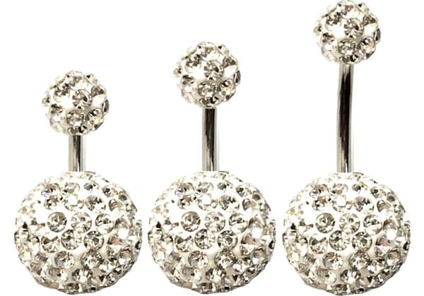 Navelpiercing med extra stora blingbollar,kort stav / lång stav. 14mm