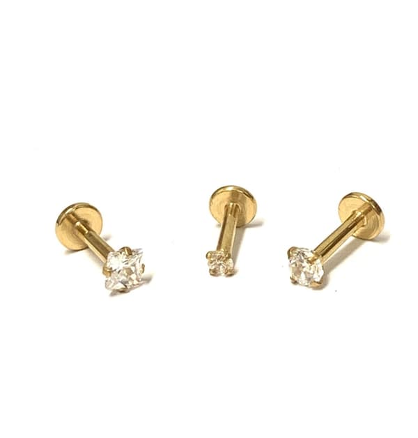 3 st guldpläterad Labret Piercing med sten. 8mm